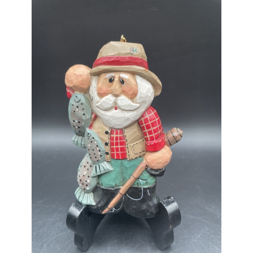 Vintage Eddie Walker Fishing Santa Christmas Ornament